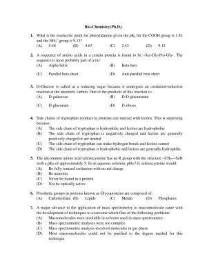 PU MPET Bio-Chemistry 2019 Question Papers