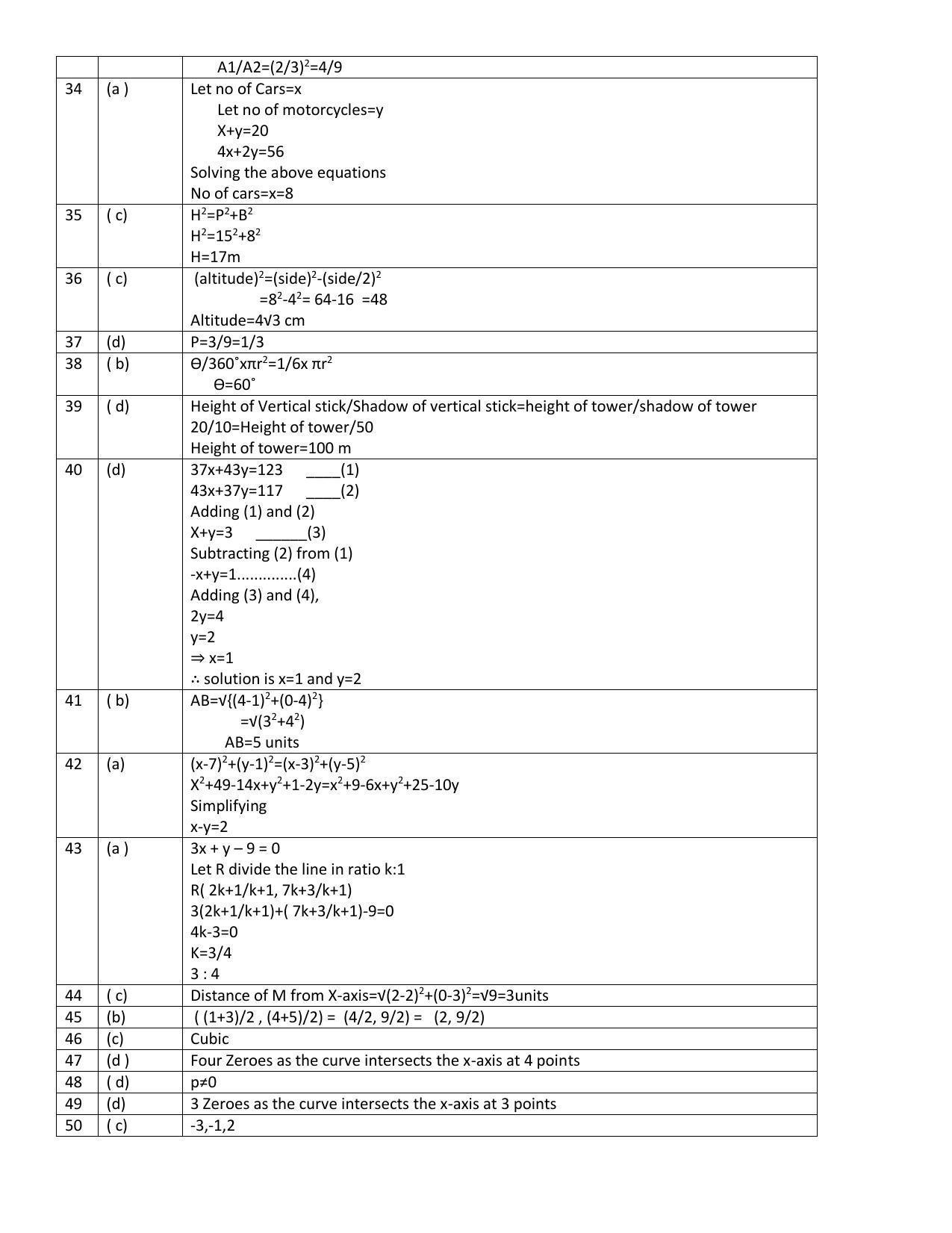 CBSE Class 10 Mathematics (Basic) Marking Scheme and Solutions 2021-22 - Page 3