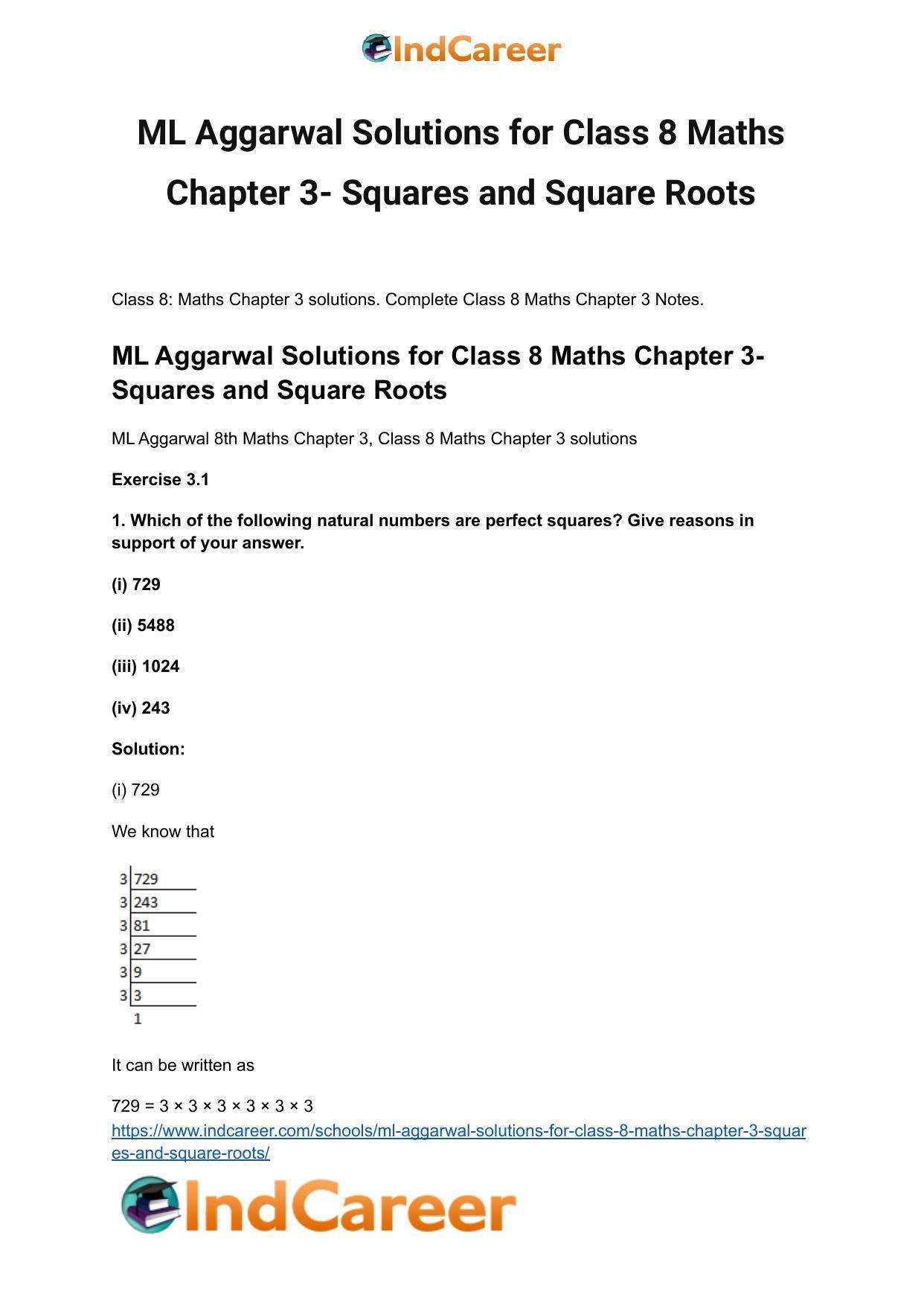ML Aggarwal Solutions for Class 8 Maths Chapter 3- Squares and Square Roots - Page 2