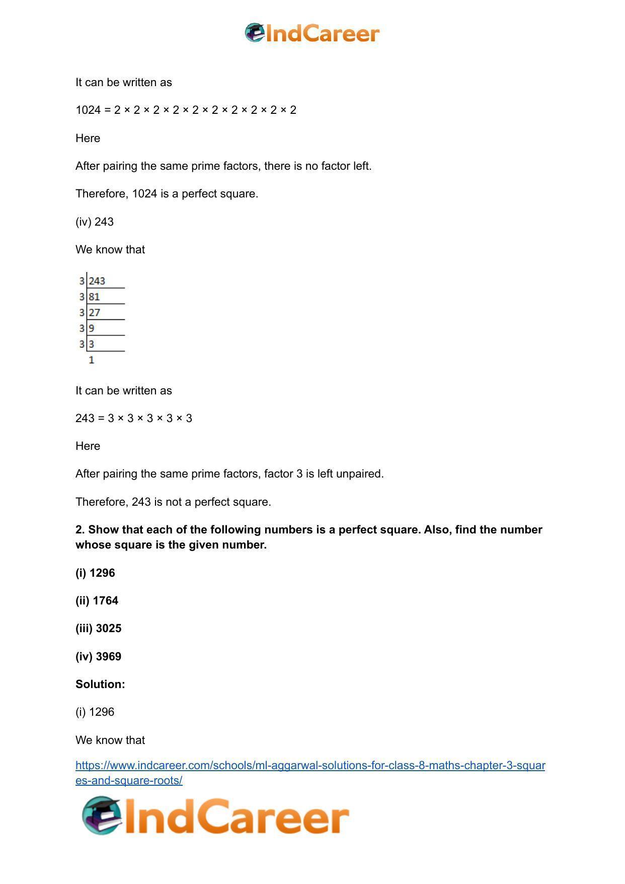 ML Aggarwal Solutions for Class 8 Maths Chapter 3- Squares and Square Roots - Page 4