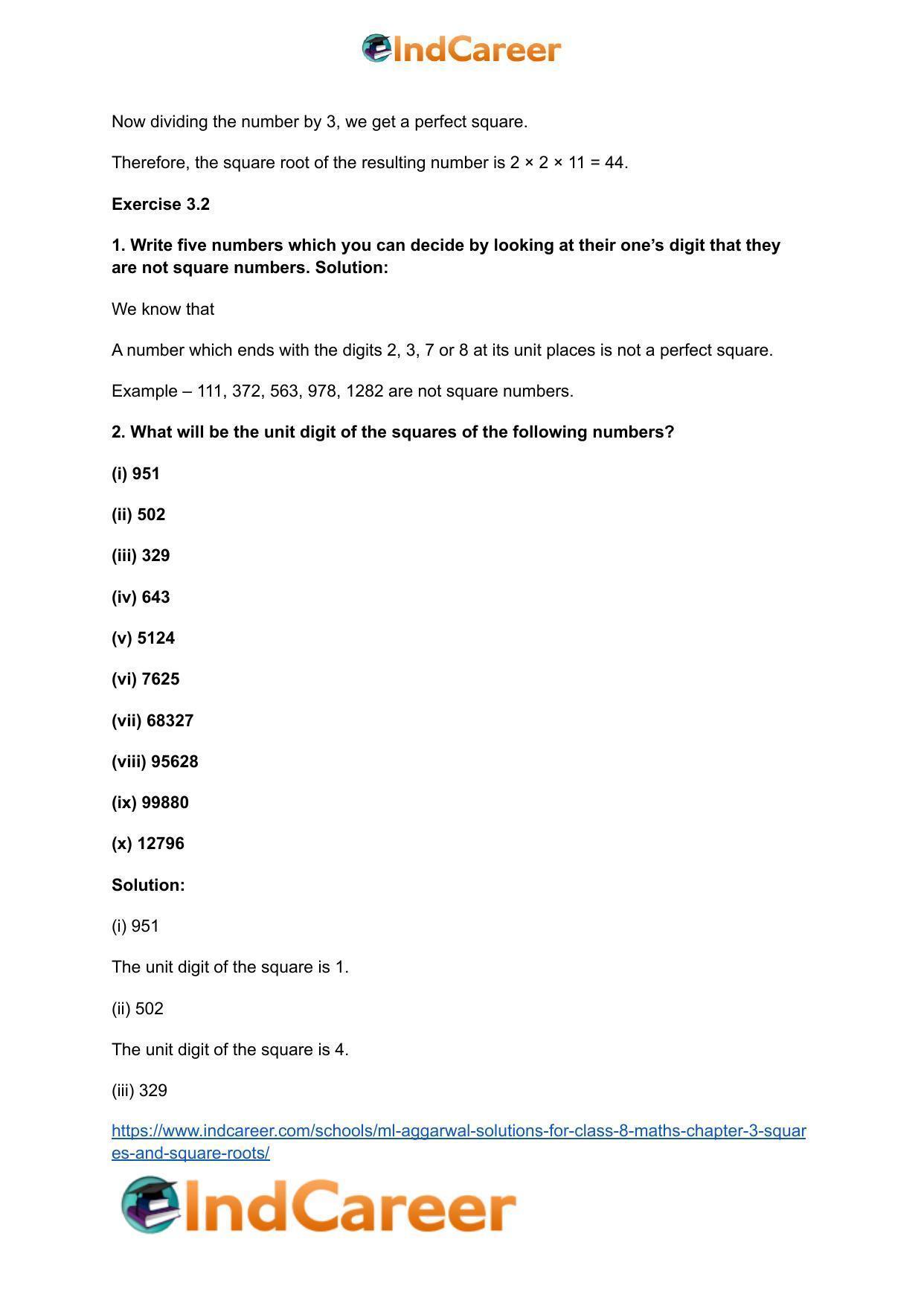 ML Aggarwal Solutions for Class 8 Maths Chapter 3- Squares and Square Roots - Page 8