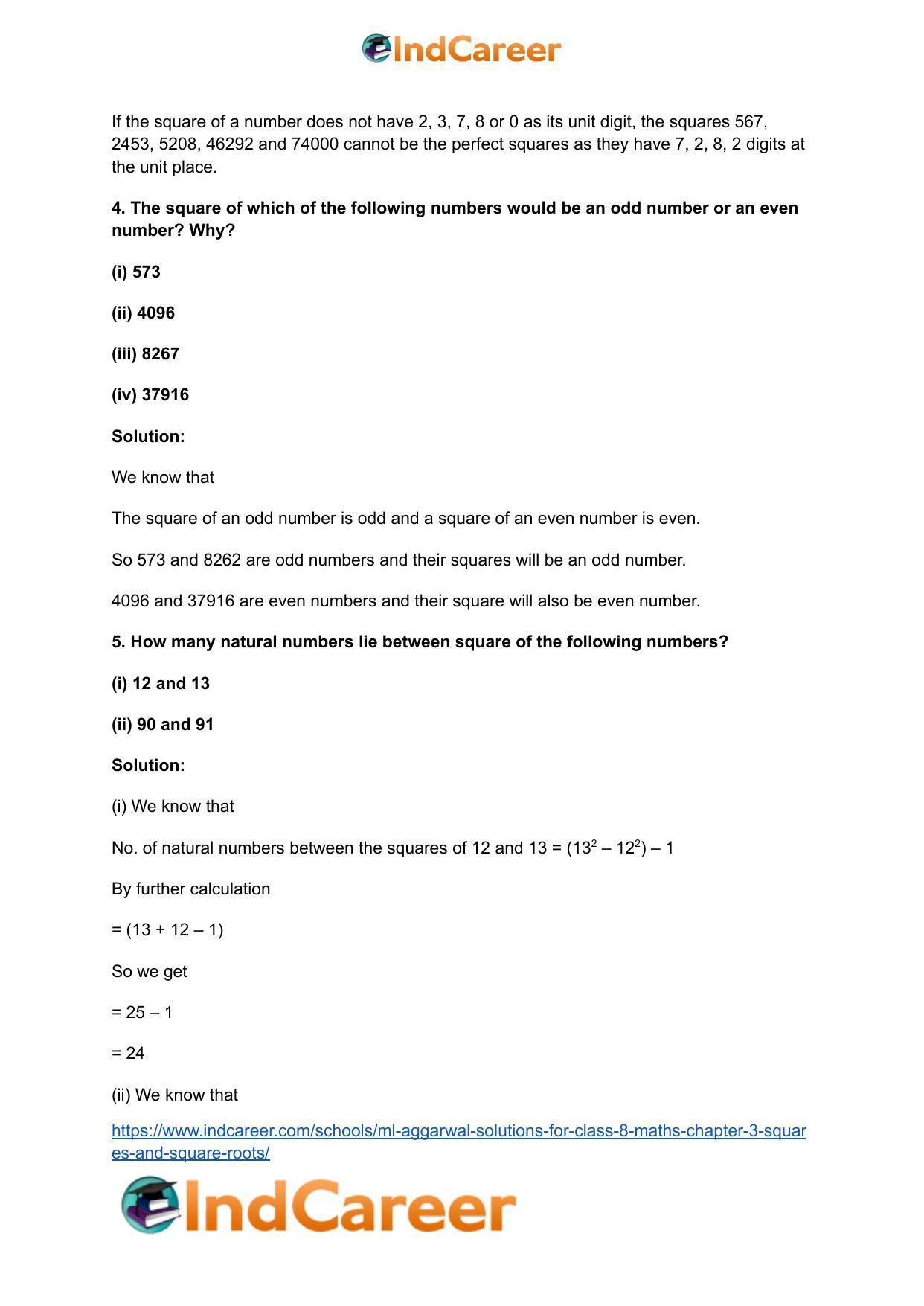 ML Aggarwal Solutions for Class 8 Maths Chapter 3- Squares and Square Roots - Page 10