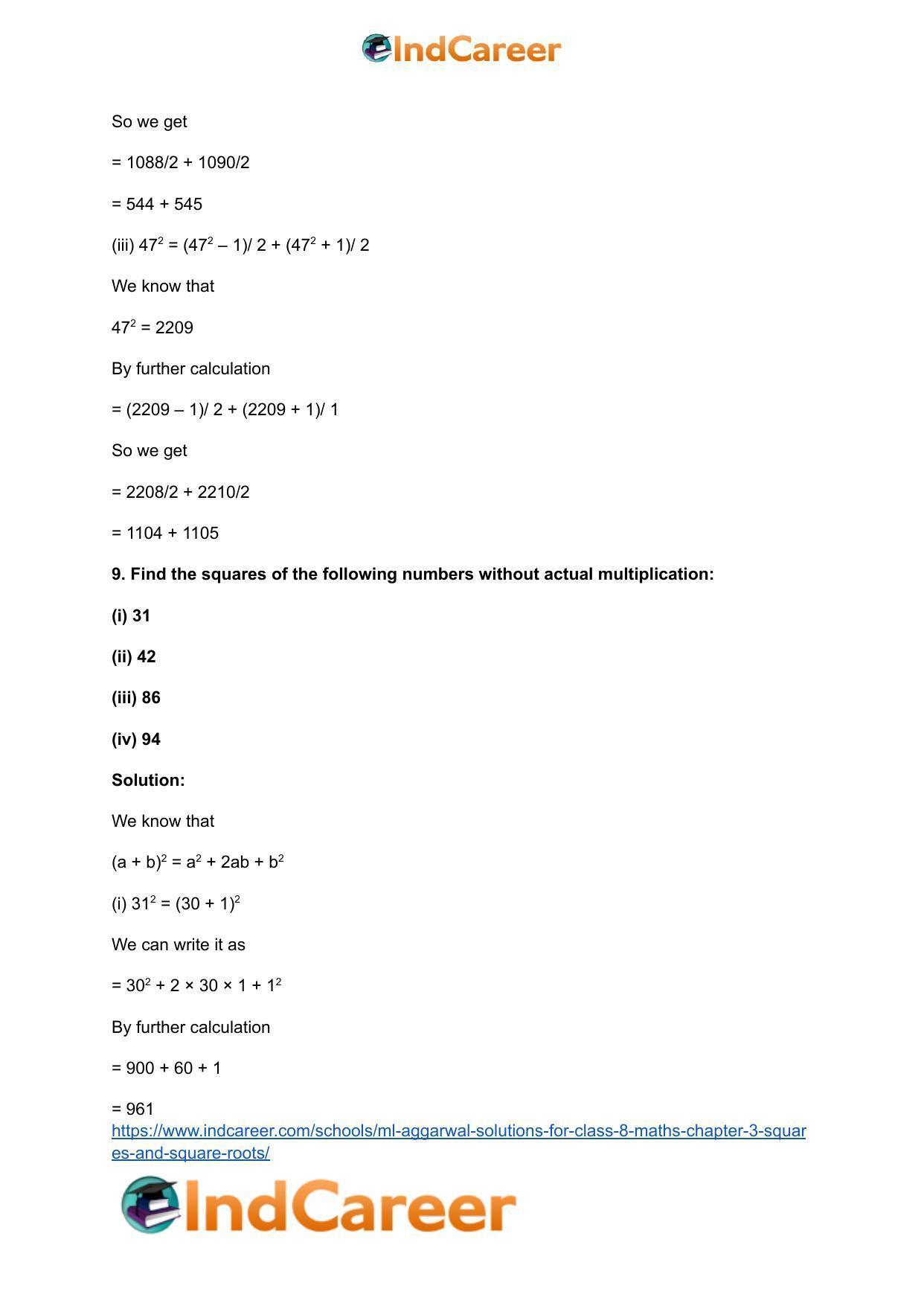 ML Aggarwal Solutions for Class 8 Maths Chapter 3- Squares and Square Roots - Page 13