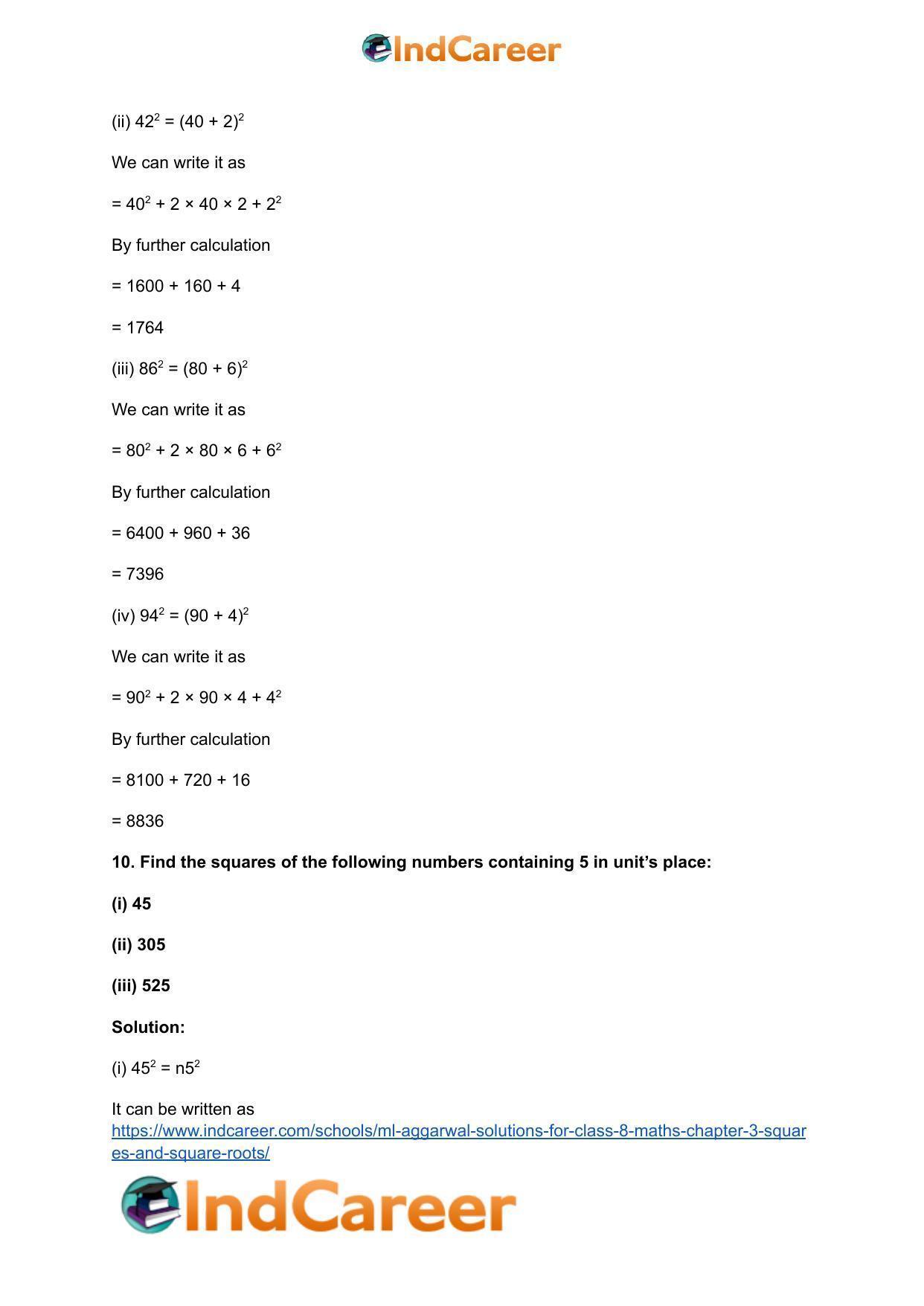 ML Aggarwal Solutions for Class 8 Maths Chapter 3- Squares and Square Roots - Page 14