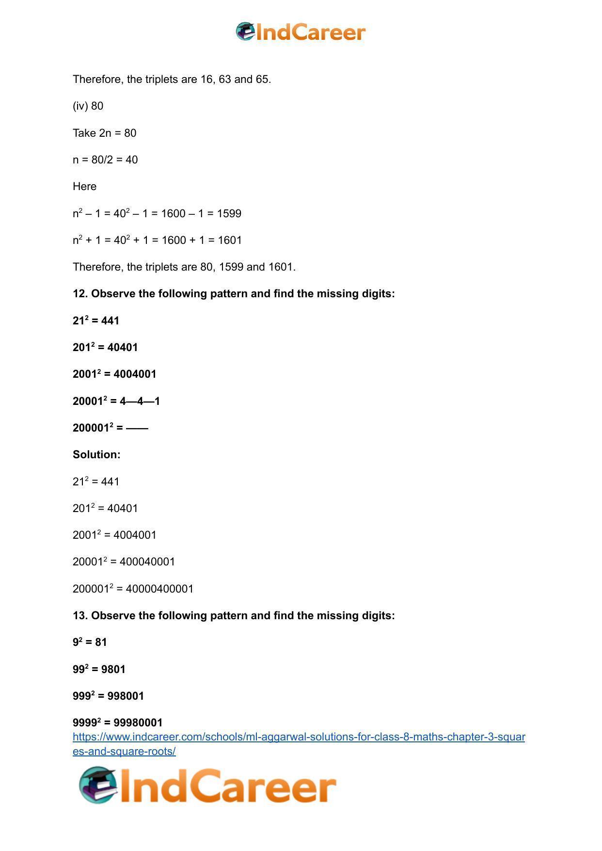 ML Aggarwal Solutions for Class 8 Maths Chapter 3- Squares and Square Roots - Page 17