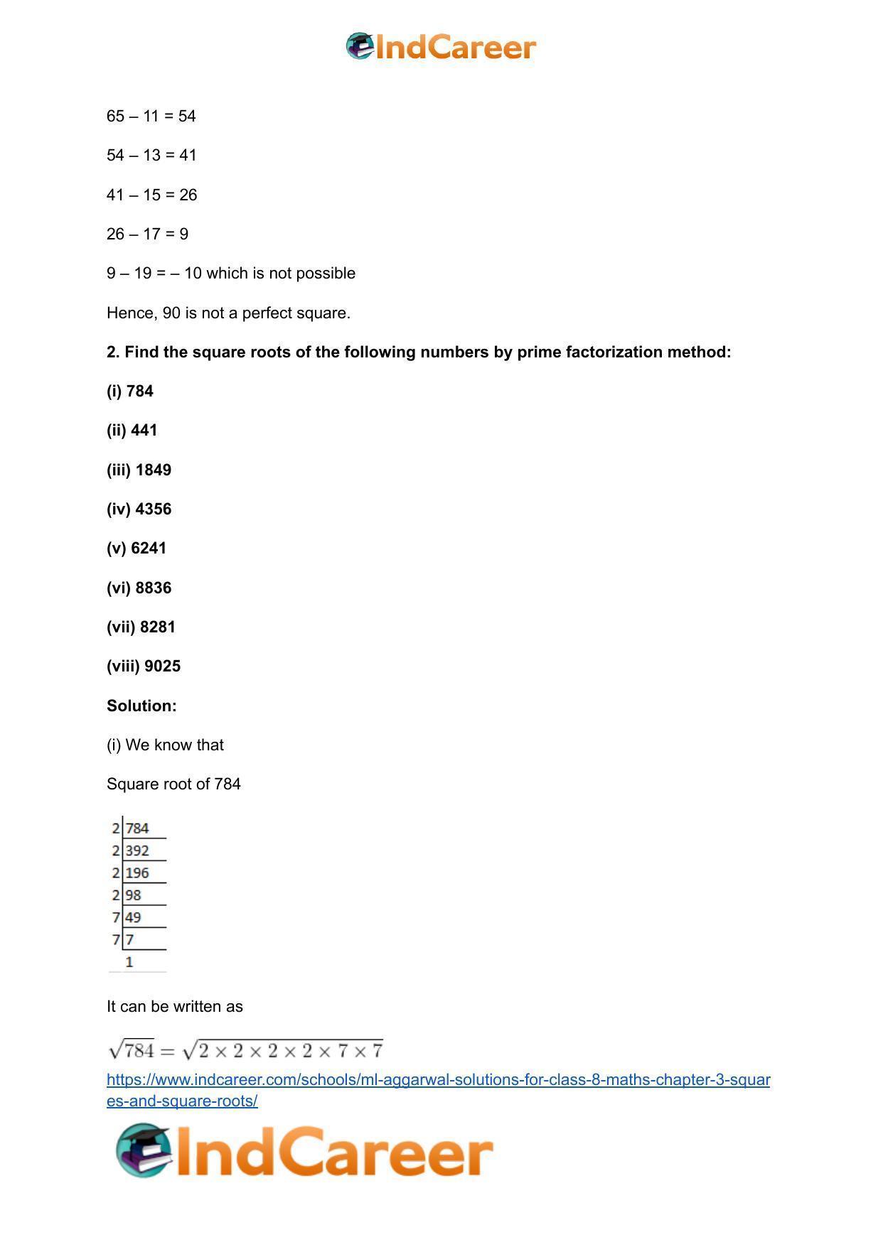 ML Aggarwal Solutions for Class 8 Maths Chapter 3- Squares and Square Roots - Page 21