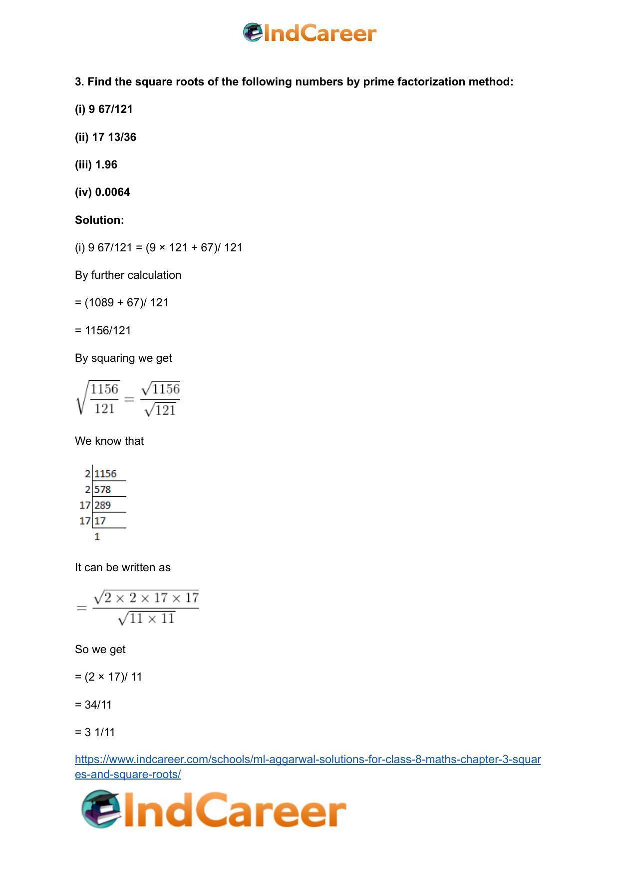 ML Aggarwal Solutions for Class 8 Maths Chapter 3- Squares and Square Roots - Page 25