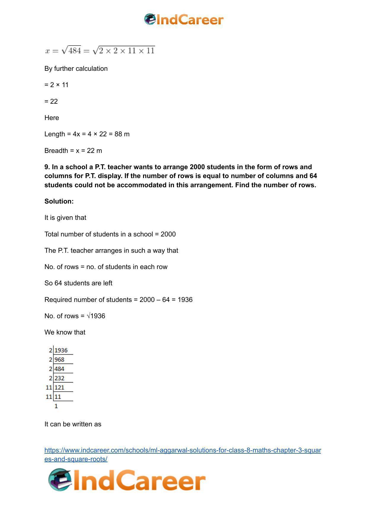ML Aggarwal Solutions for Class 8 Maths Chapter 3- Squares and Square Roots - Page 37
