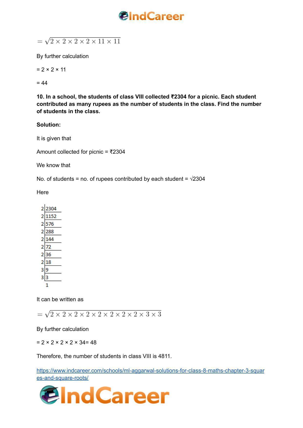 ML Aggarwal Solutions for Class 8 Maths Chapter 3- Squares and Square Roots - Page 38