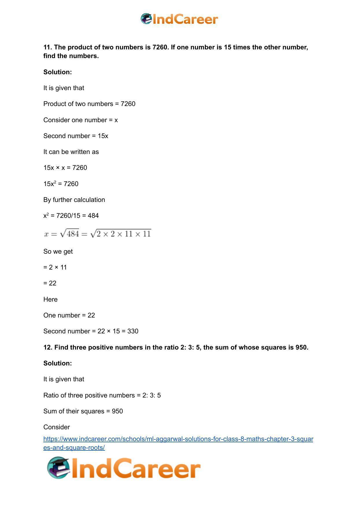 ML Aggarwal Solutions for Class 8 Maths Chapter 3- Squares and Square Roots - Page 39