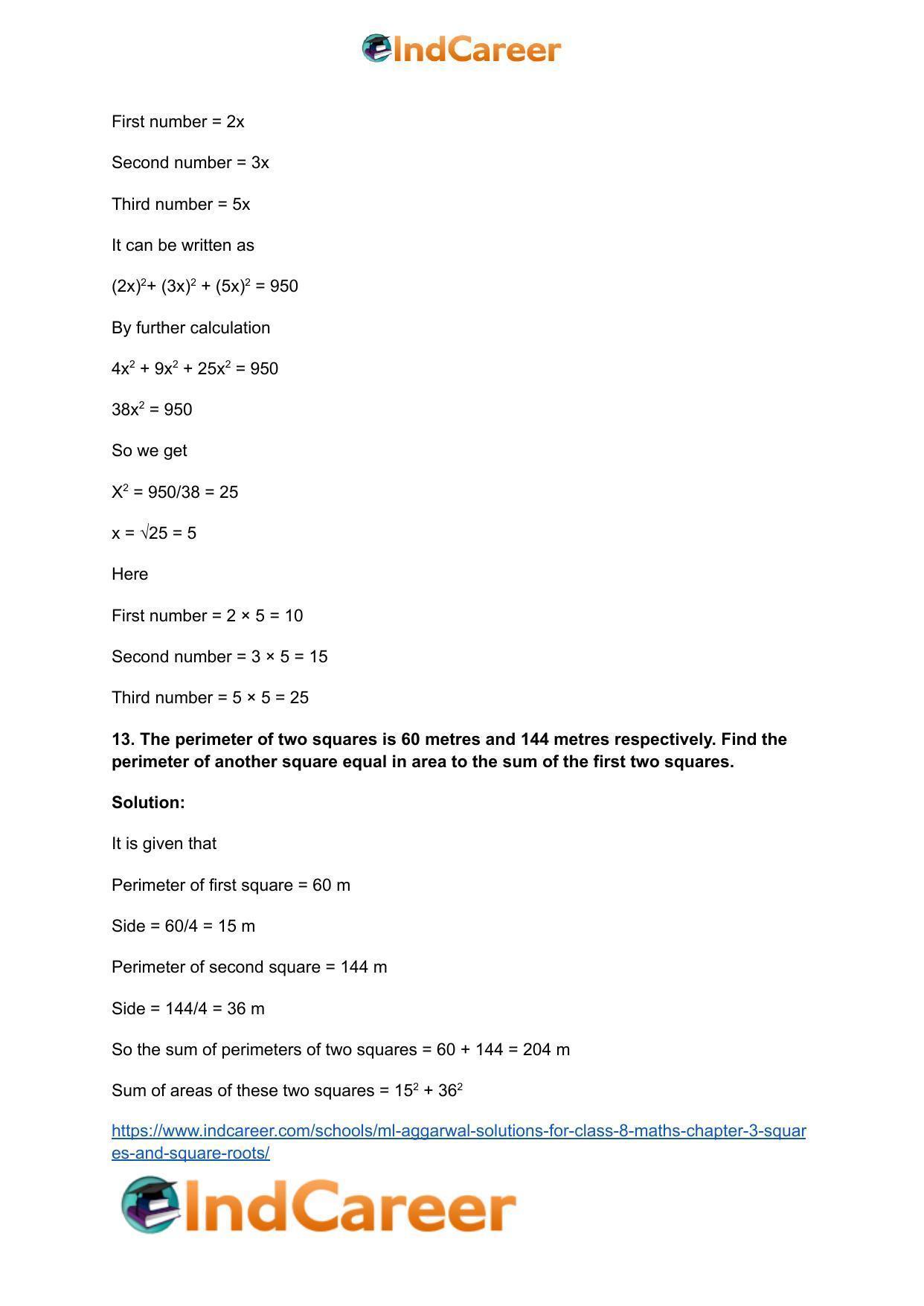 ML Aggarwal Solutions for Class 8 Maths Chapter 3- Squares and Square Roots - Page 40