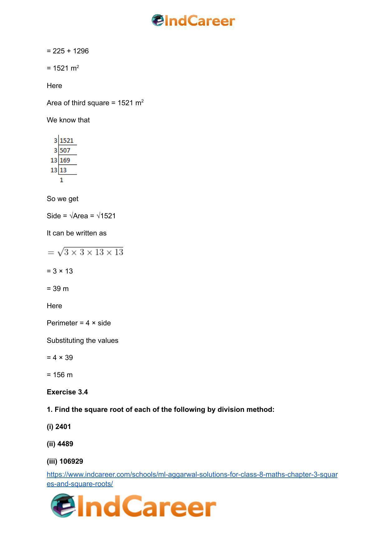 ML Aggarwal Solutions for Class 8 Maths Chapter 3- Squares and Square Roots - Page 41