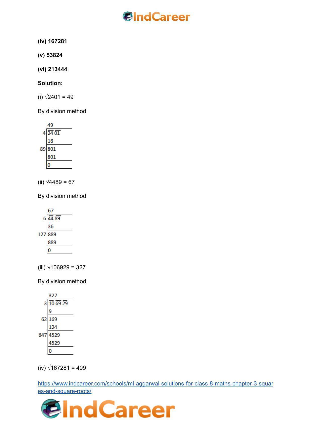 ML Aggarwal Solutions for Class 8 Maths Chapter 3- Squares and Square Roots - Page 42