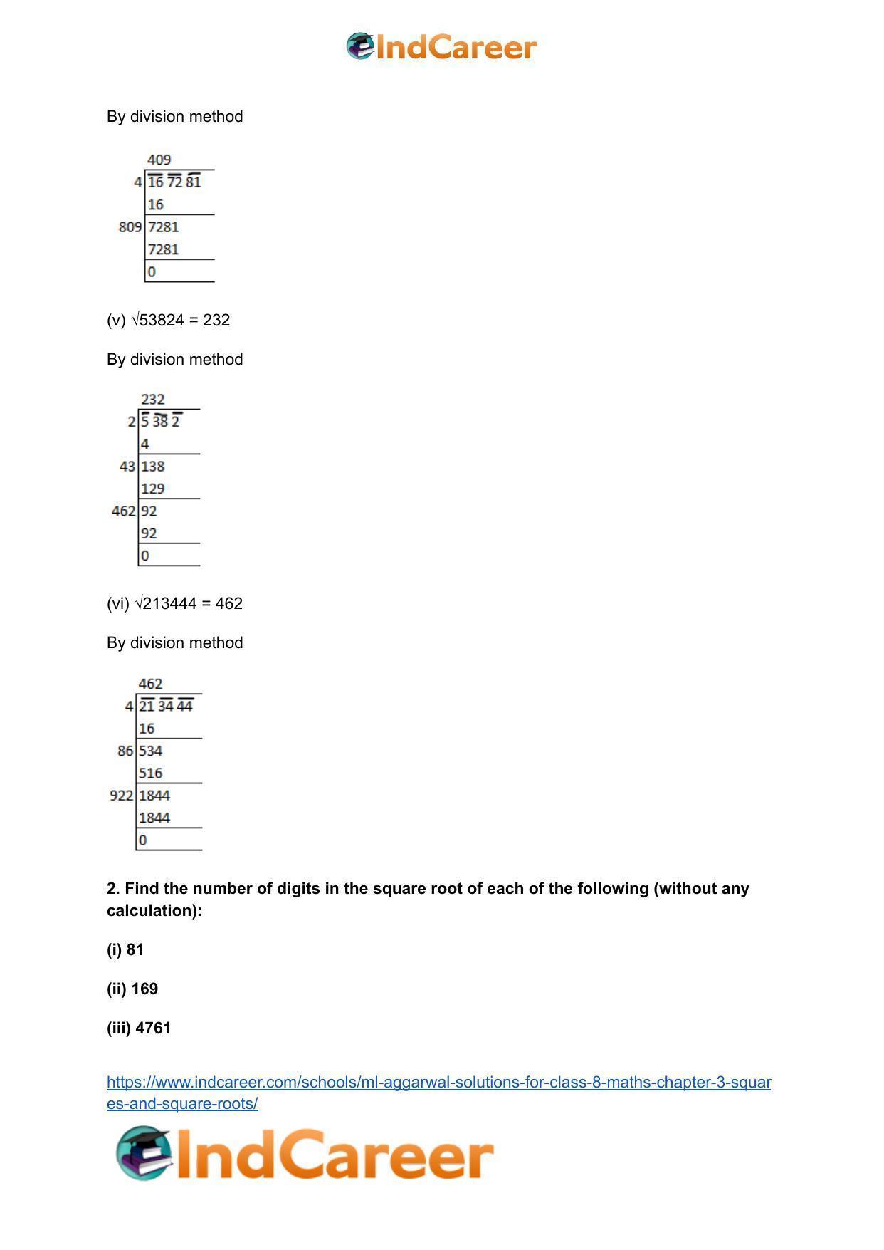 ML Aggarwal Solutions for Class 8 Maths Chapter 3- Squares and Square Roots - Page 43