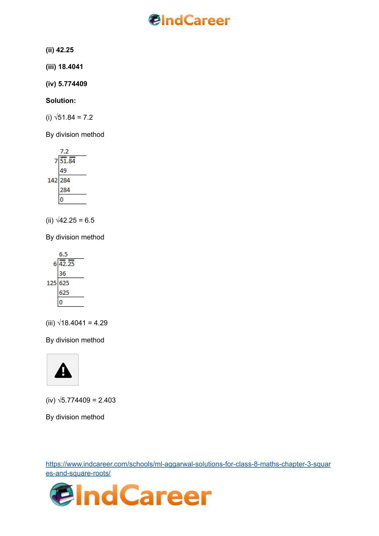 ML Aggarwal Solutions for Class 8 Maths Chapter 3- Squares and Square Roots - Page 45