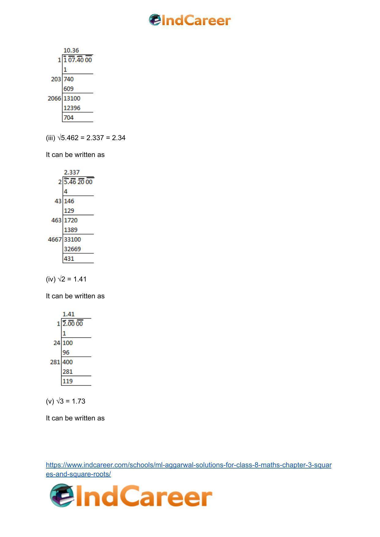 ML Aggarwal Solutions for Class 8 Maths Chapter 3- Squares and Square Roots - Page 47