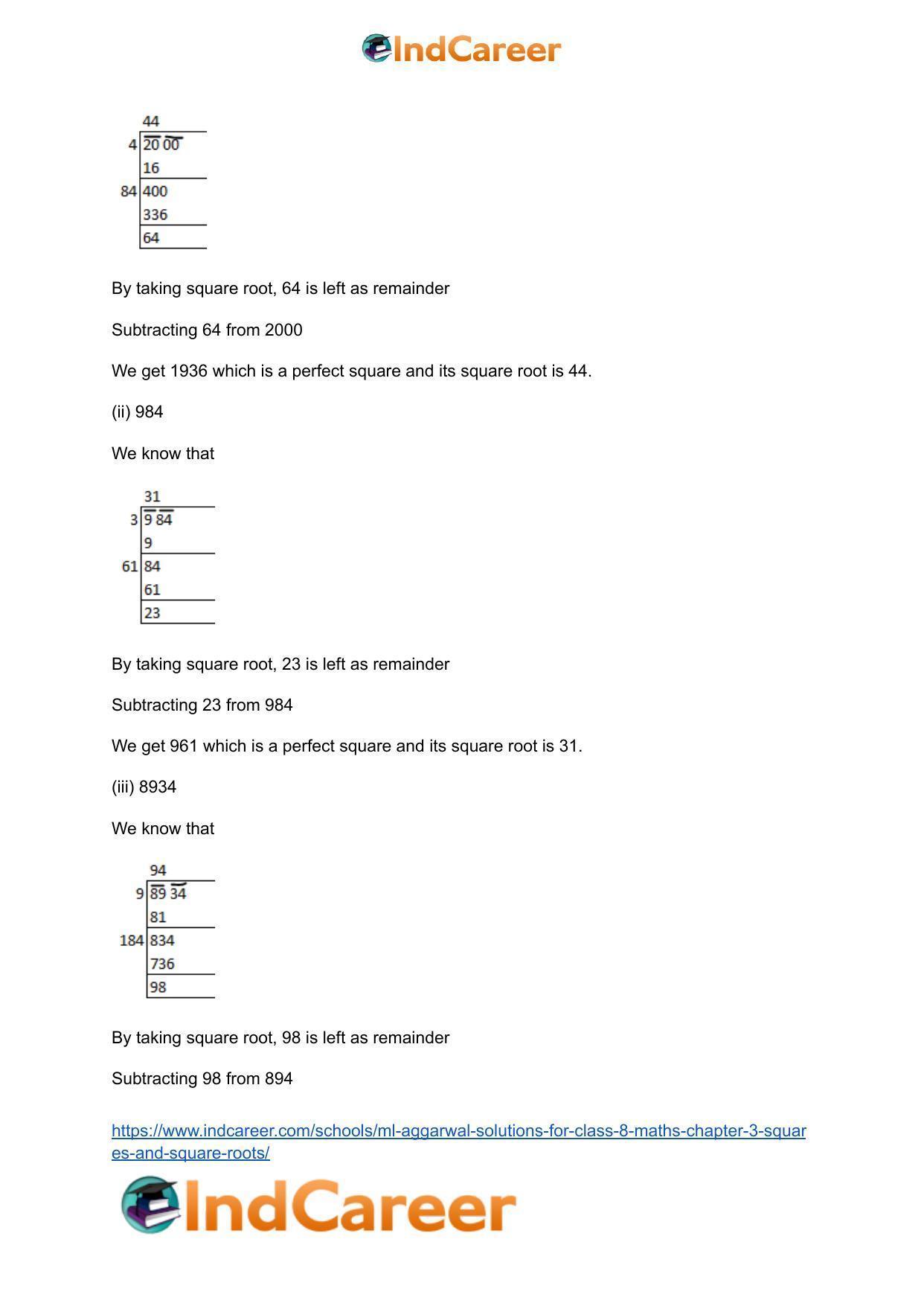 ML Aggarwal Solutions for Class 8 Maths Chapter 3- Squares and Square Roots - Page 50