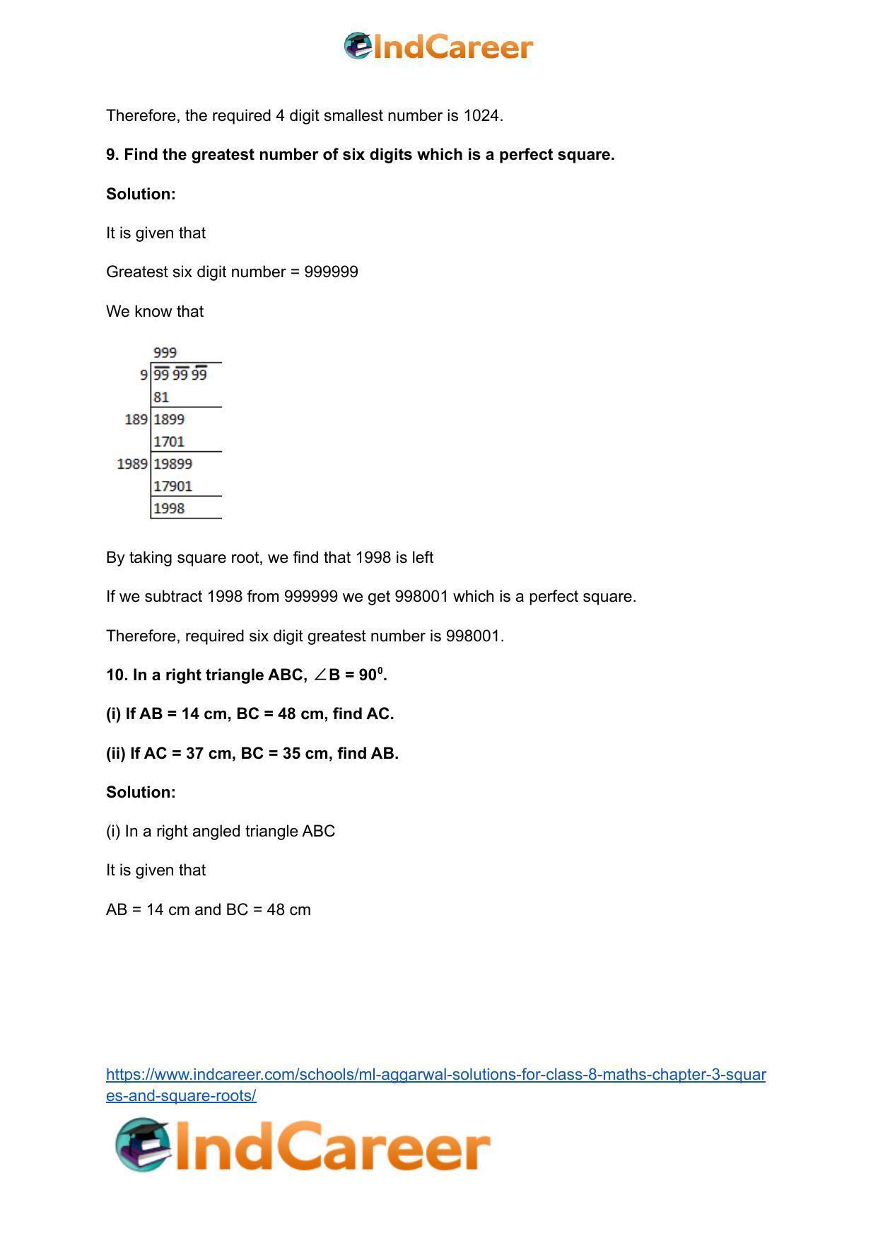 ML Aggarwal Solutions for Class 8 Maths Chapter 3- Squares and Square Roots - Page 54