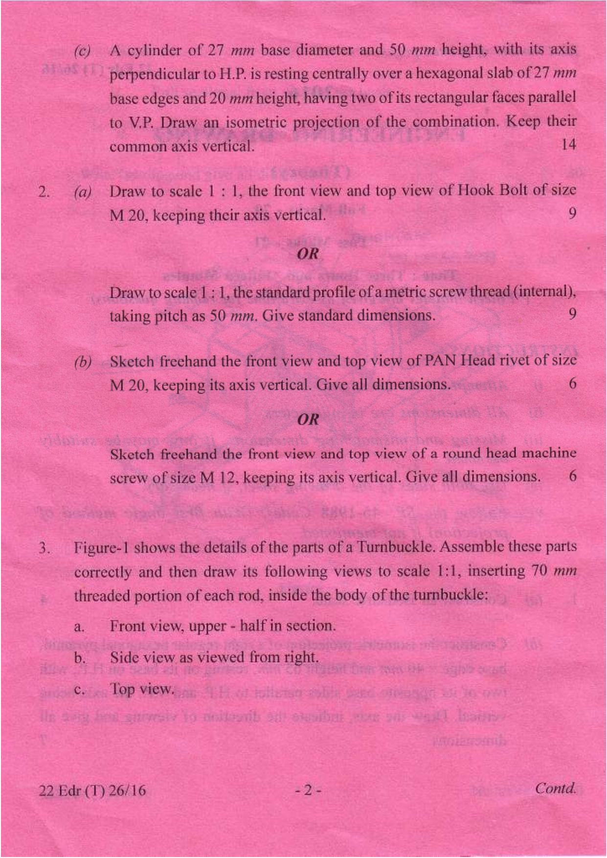 COHSEM Class 12 Engineering Drawing 2016 Question Papers - Page 2