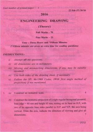 COHSEM Class 12 Engineering Drawing 2016 Question Papers