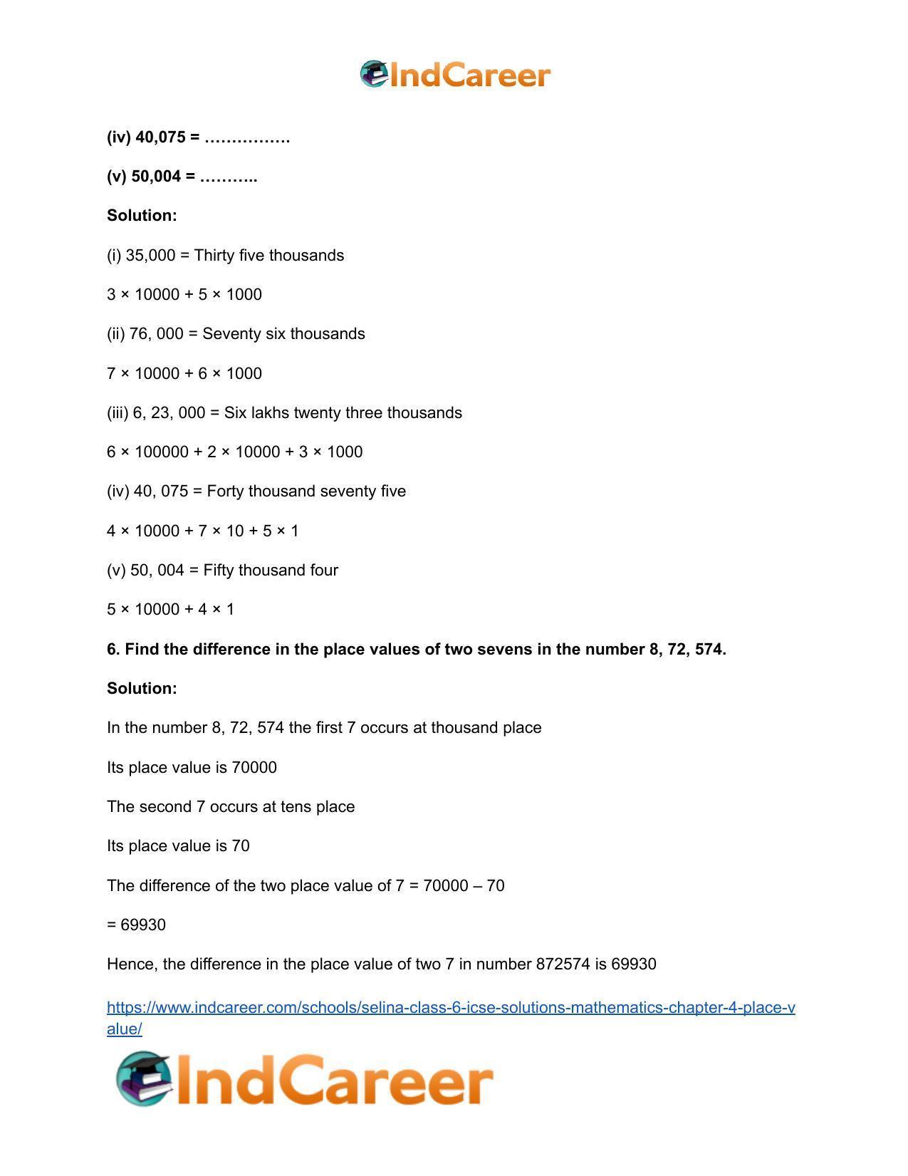 Selina Class 6 ICSE Solutions Mathematics : Chapter 4- Place Value - Page 5