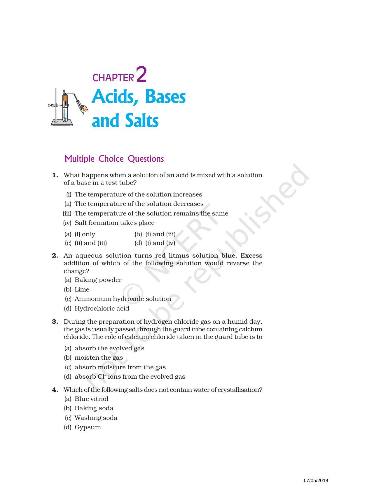 NCERT Exemplar Book for Class 10 Science: Chapter 2 Acids, Bases, and Salts - Page 1