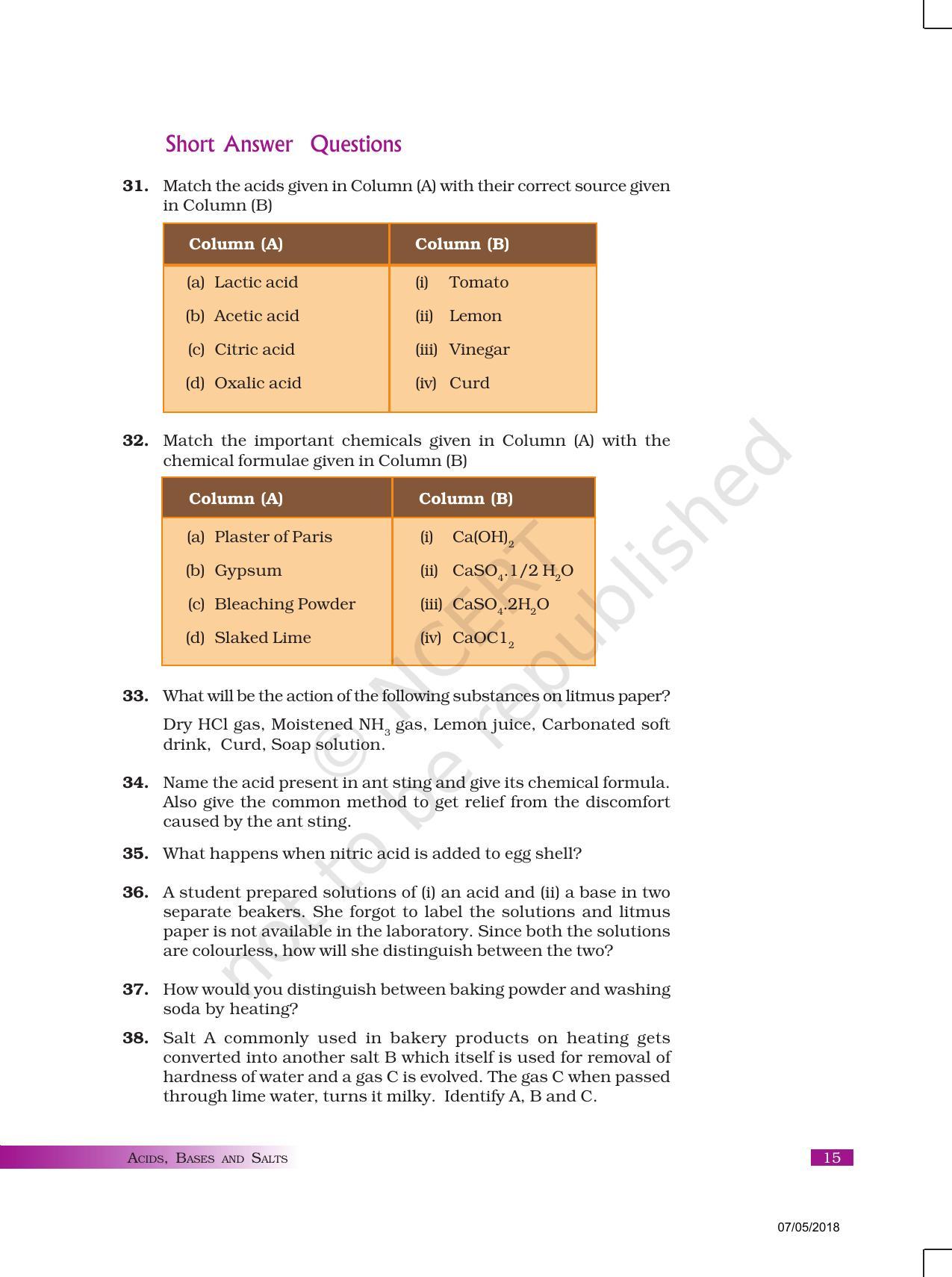 NCERT Exemplar Book for Class 10 Science: Chapter 2 Acids, Bases, and Salts - Page 7