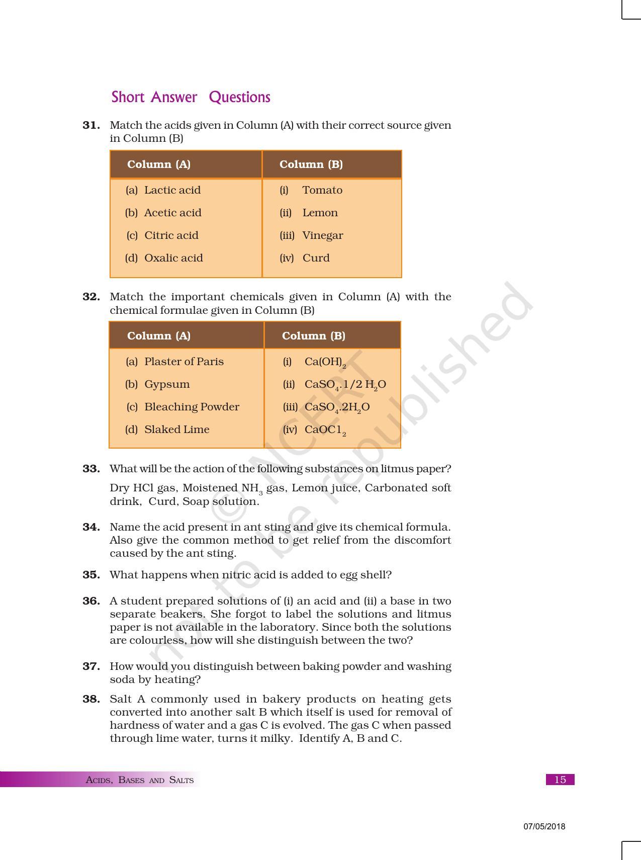 NCERT Exemplar Book for Class 10 Science: Chapter 2 Acids, Bases, and Salts - Page 7