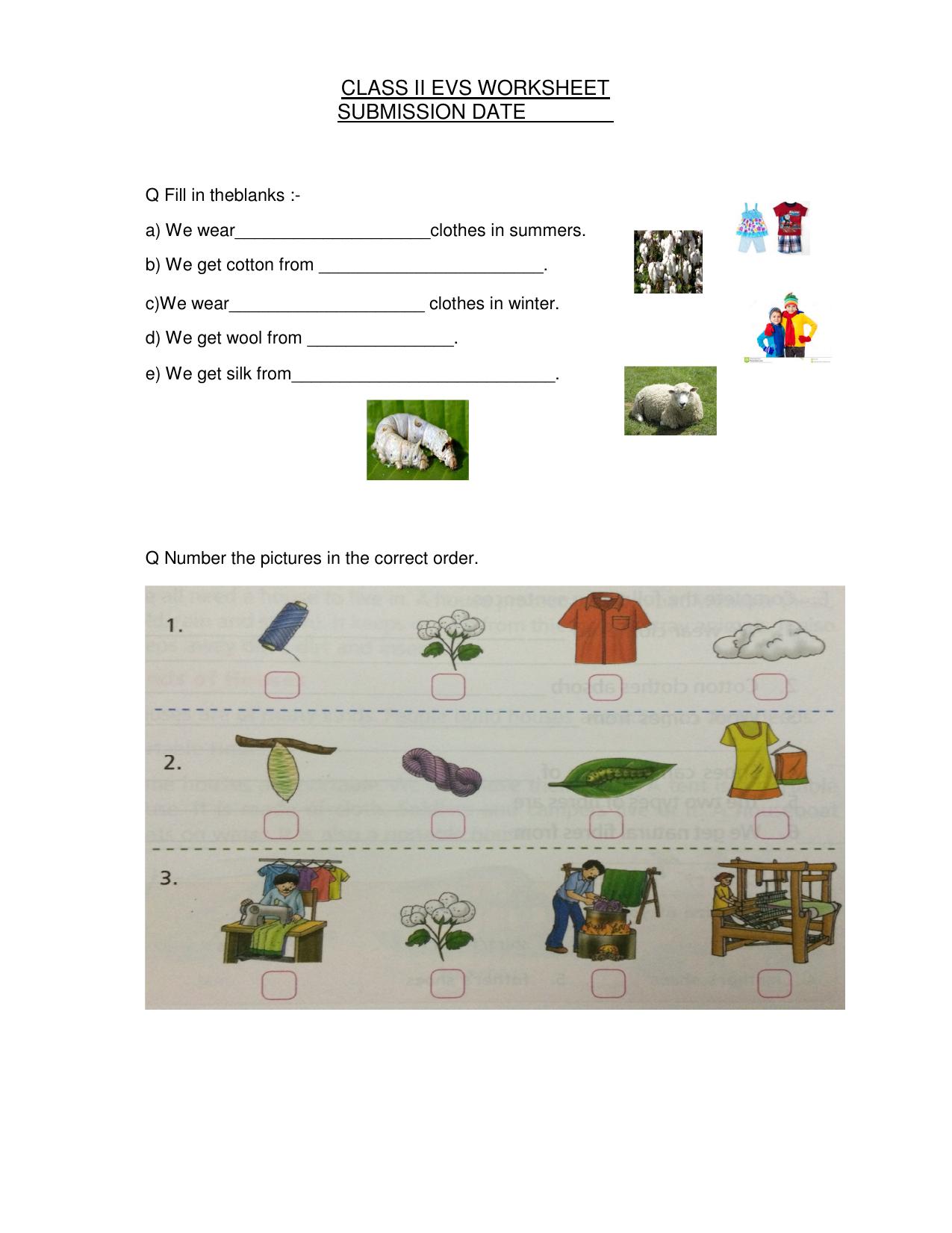 Worksheets for Class 2 EVS Assignment 42 Clothes - Page 1