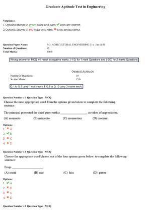 GATE 2015 Agricultural Engineering (AG) Question Paper with Answer Key