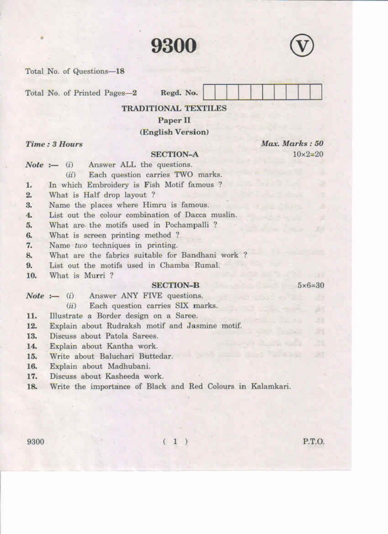 AP Inter 2nd Year Traditional Textiles-II May-2019-Vocational Question Paper - Page 1