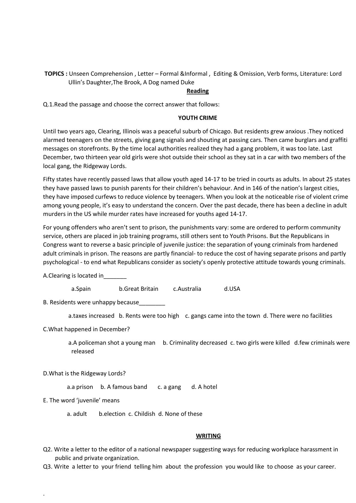 CBSE Worksheets for Class 9 English Assignment 12 - Page 1