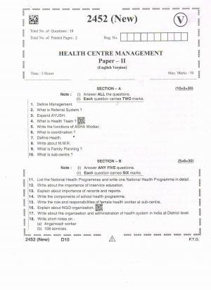 AP Intermediate 2nd Year Vocational Question Paper September-2021- Health_Centre_Management-II