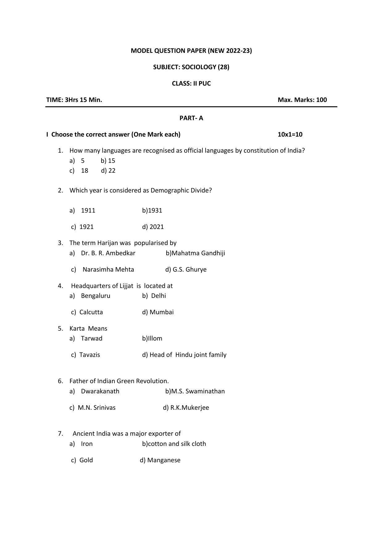 Karnataka II PUC Sociology Model Question Paper 2023 - Page 2