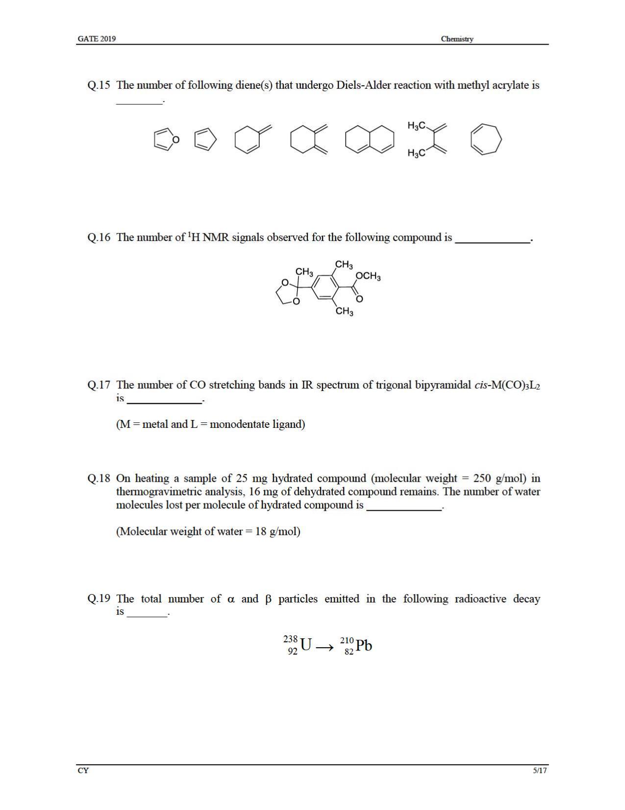 GATE 2019 Chemistry (CY) Question Paper - Page 8
