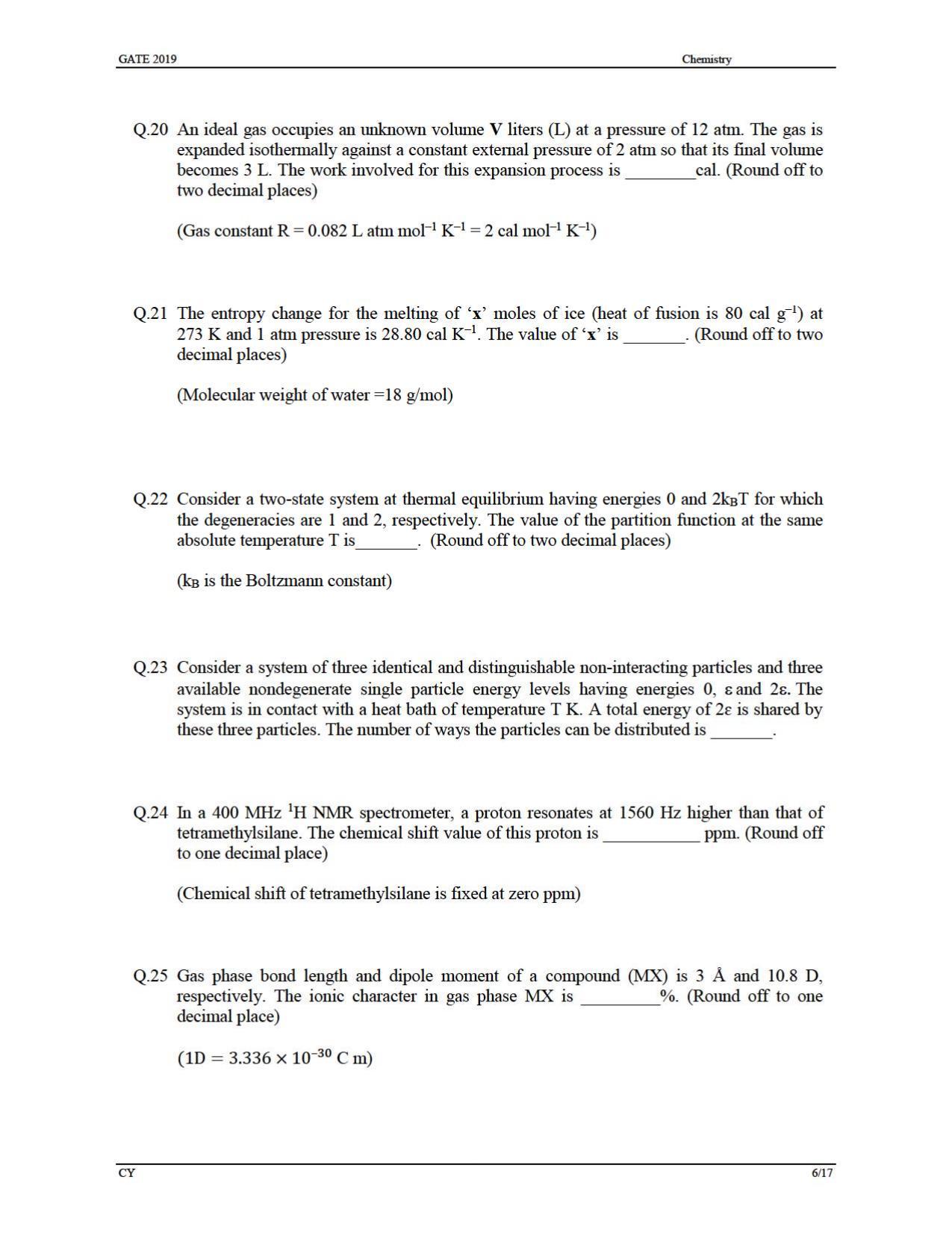 GATE 2019 Chemistry (CY) Question Paper - Page 9