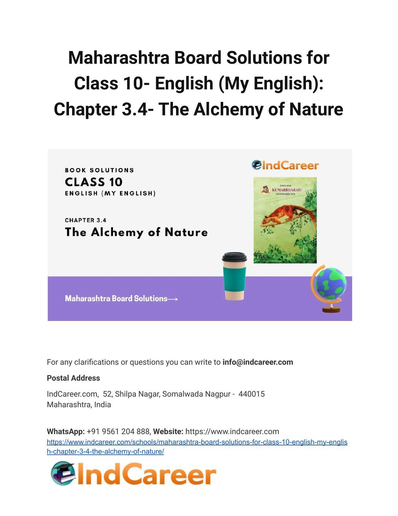 Maharashtra Board Solutions for Class 10- English (My English): Chapter 3.4- The Alchemy of Nature - Page 1