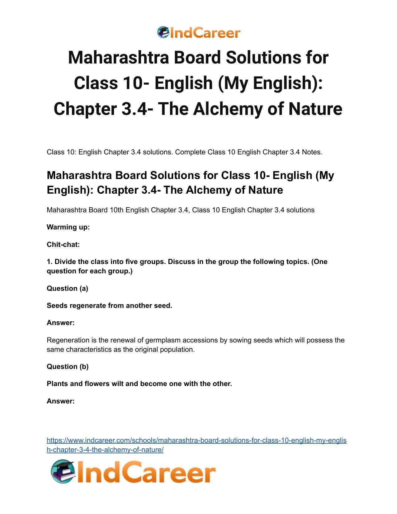 Maharashtra Board Solutions for Class 10- English (My English): Chapter 3.4- The Alchemy of Nature - Page 2