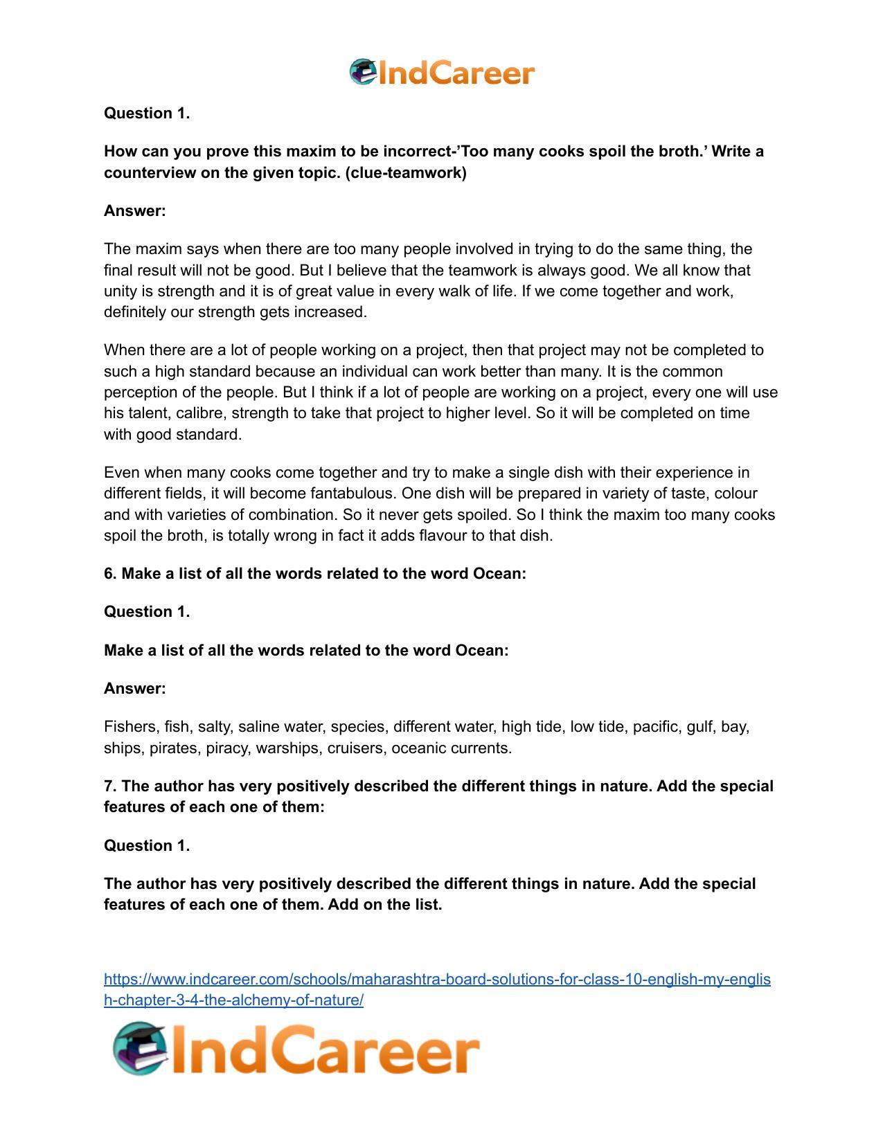 Maharashtra Board Solutions for Class 10- English (My English): Chapter 3.4- The Alchemy of Nature - Page 8