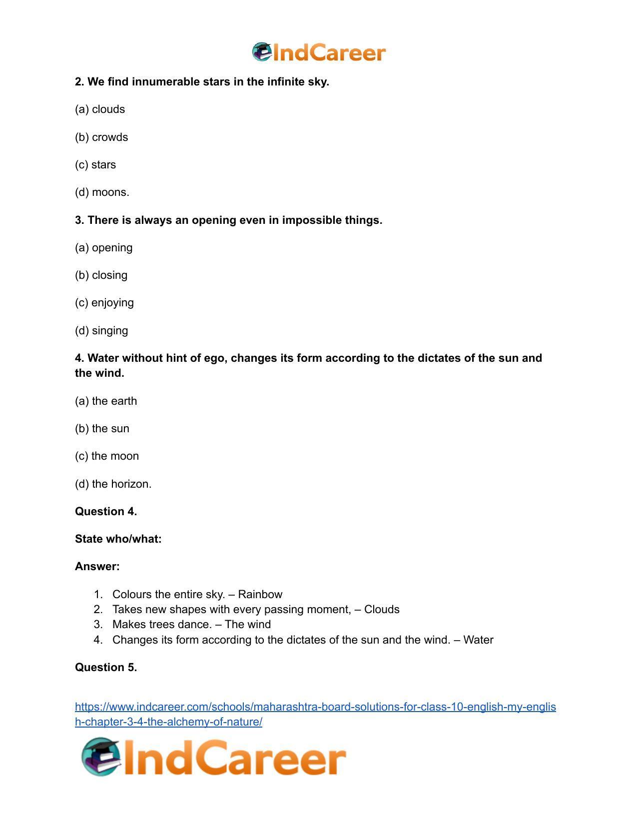 Maharashtra Board Solutions for Class 10- English (My English): Chapter 3.4- The Alchemy of Nature - Page 22