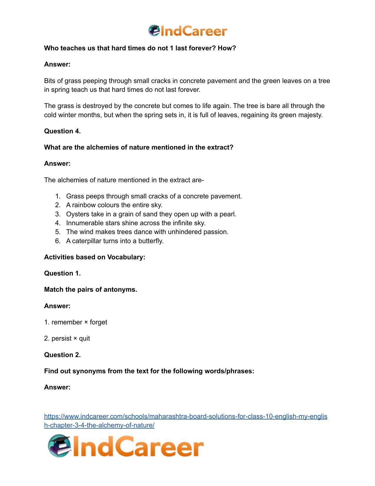Maharashtra Board Solutions for Class 10- English (My English): Chapter 3.4- The Alchemy of Nature - Page 24