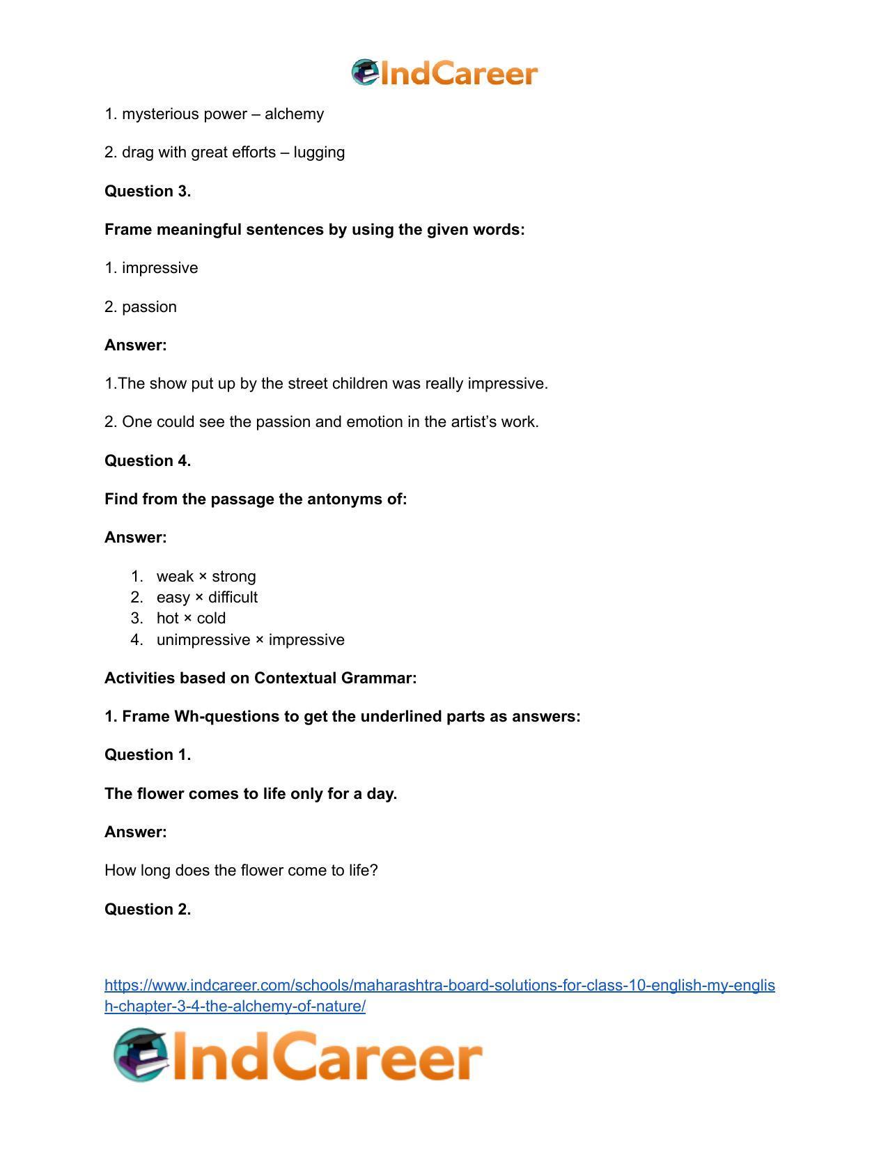 Maharashtra Board Solutions for Class 10- English (My English): Chapter 3.4- The Alchemy of Nature - Page 25