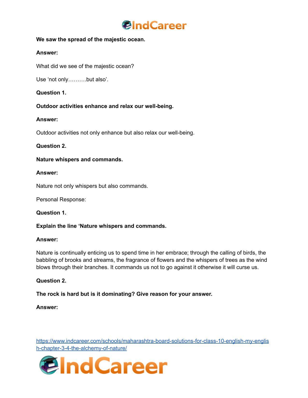 Maharashtra Board Solutions for Class 10- English (My English): Chapter 3.4- The Alchemy of Nature - Page 26