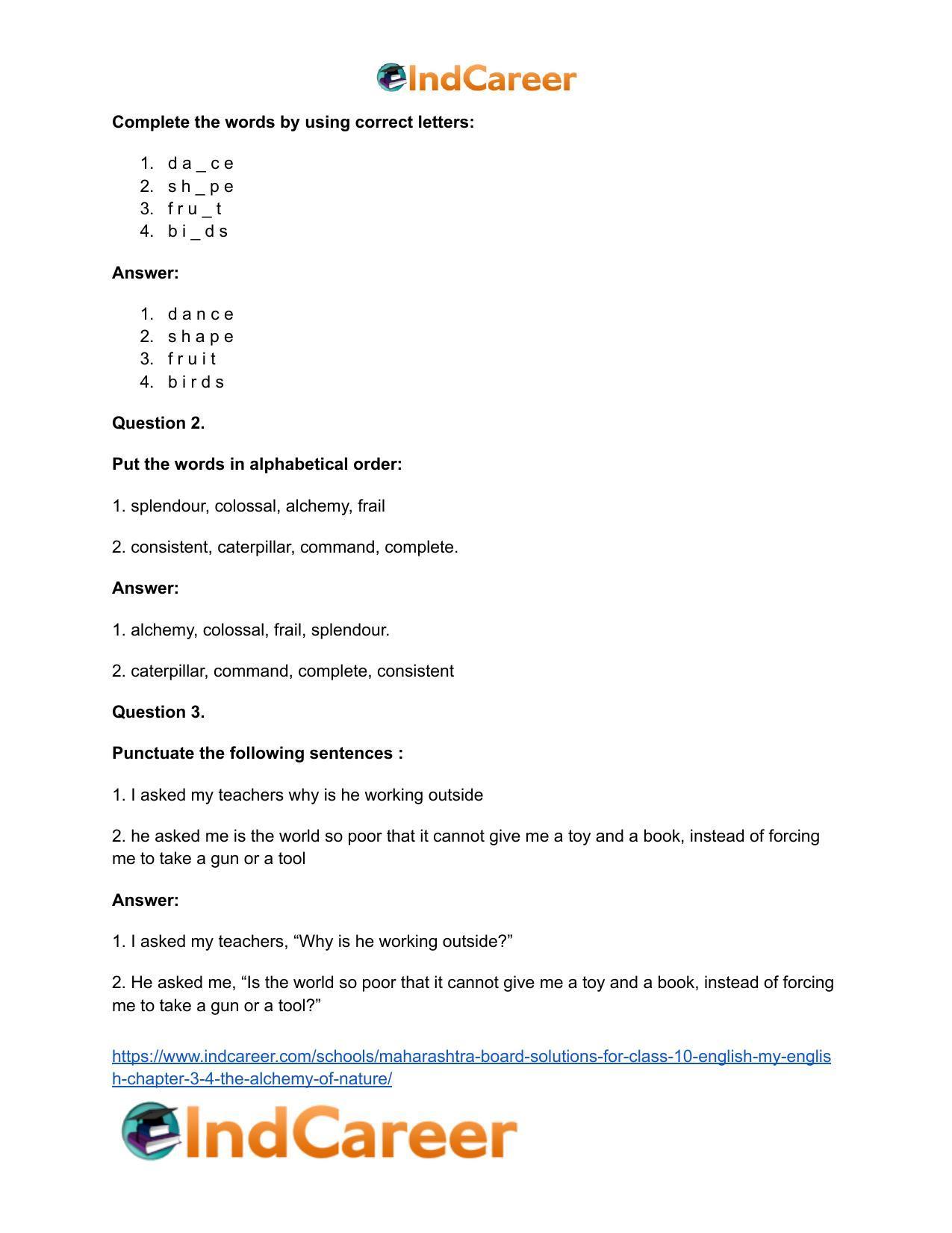 Maharashtra Board Solutions for Class 10- English (My English): Chapter 3.4- The Alchemy of Nature - Page 28