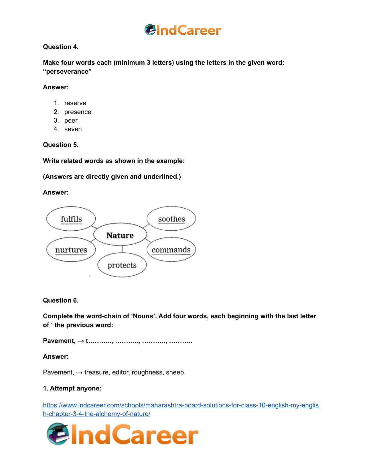 Maharashtra Board Solutions for Class 10- English (My English): Chapter 3.4- The Alchemy of Nature - Page 29