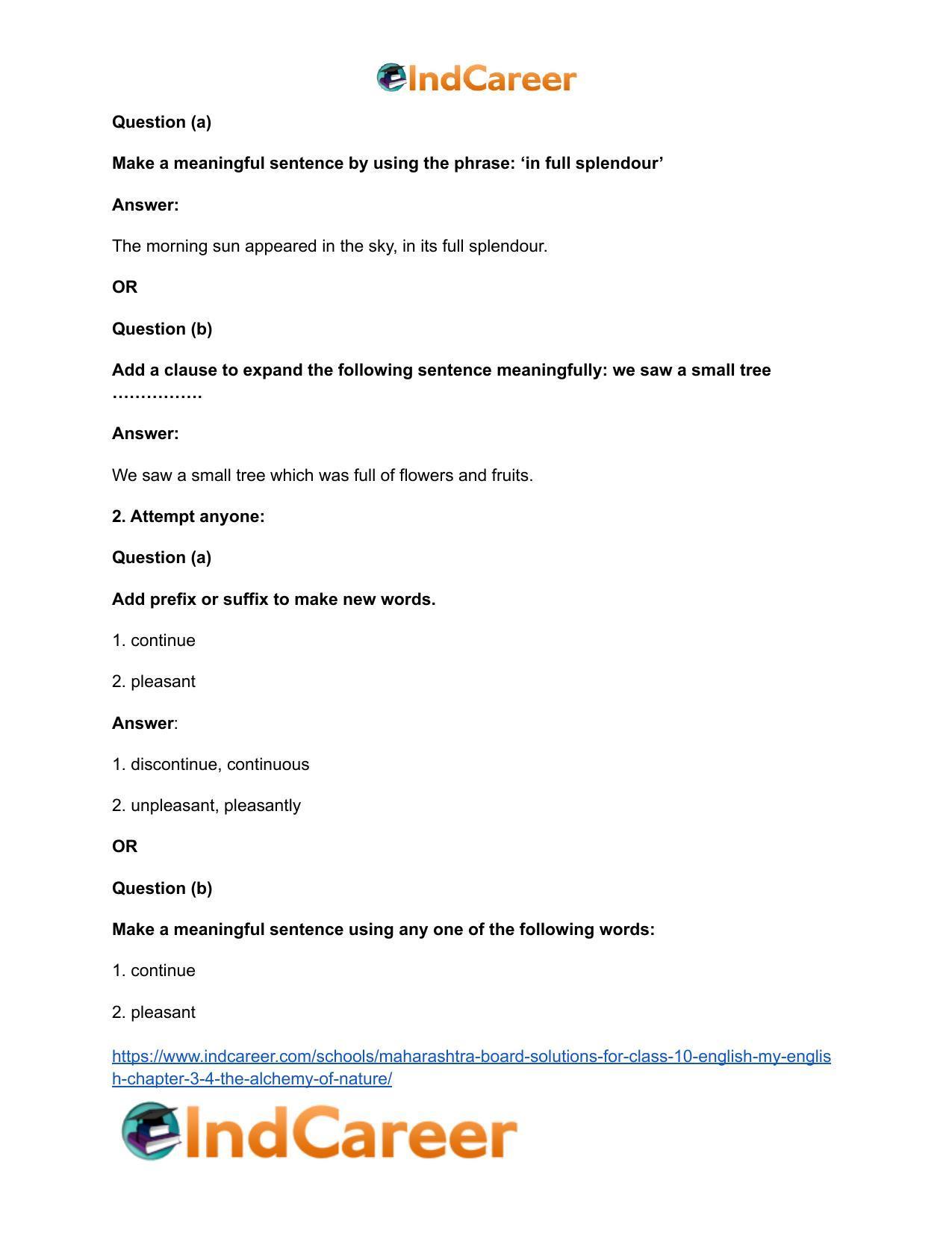 Maharashtra Board Solutions for Class 10- English (My English): Chapter 3.4- The Alchemy of Nature - Page 30