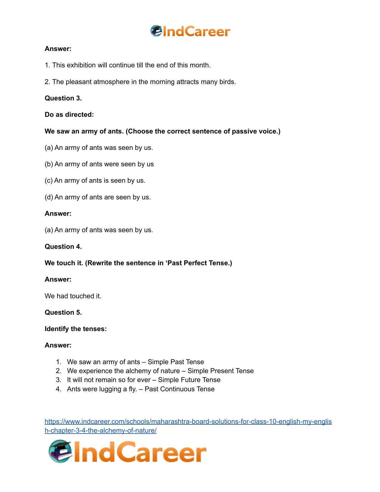 Maharashtra Board Solutions for Class 10- English (My English): Chapter 3.4- The Alchemy of Nature - Page 31