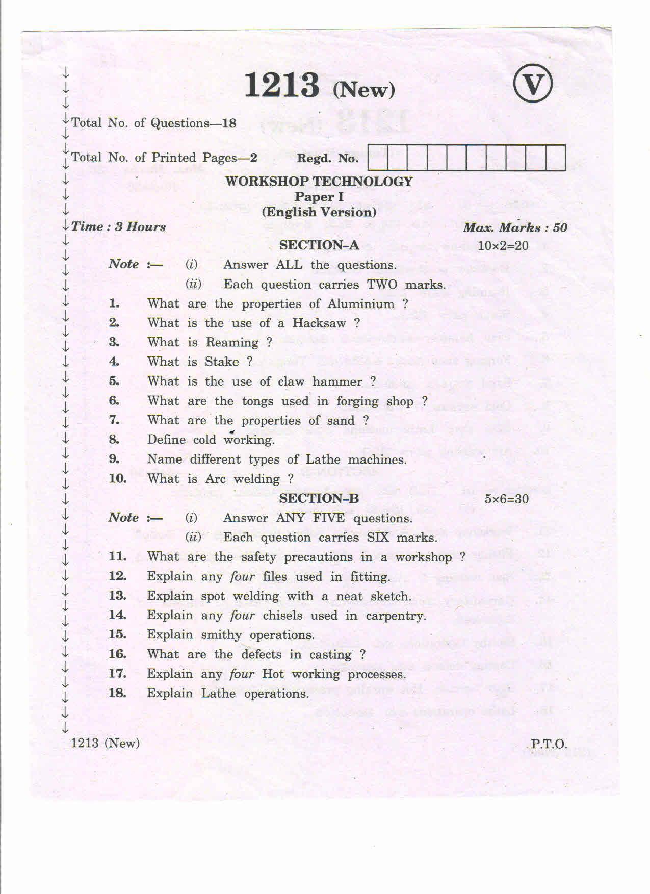AP Inter 2nd Year Vocational Question Paper March - 2020 -  Workshop Technology-I - Page 1