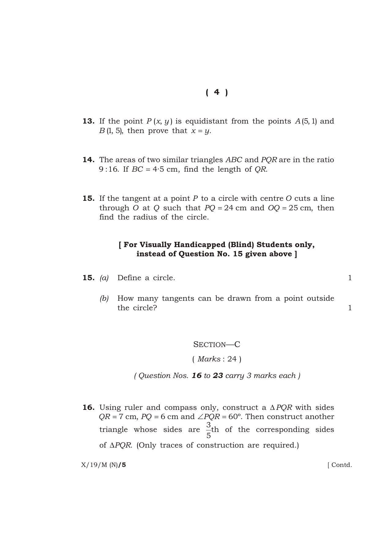 Meghalaya Board (MBOSE) Class 10 MATHEMATICS ( New Course ) 2019 Question Paper - Page 4