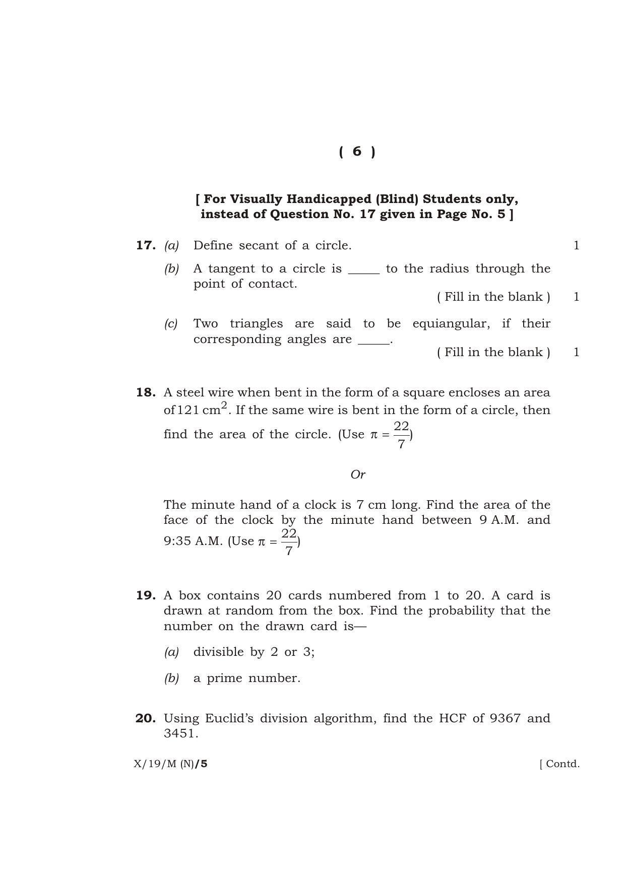 Meghalaya Board (MBOSE) Class 10 MATHEMATICS ( New Course ) 2019 Question Paper - Page 6
